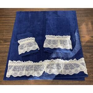 Vintage Lady Pepperell Royal Blue Lace Bath Towel Set